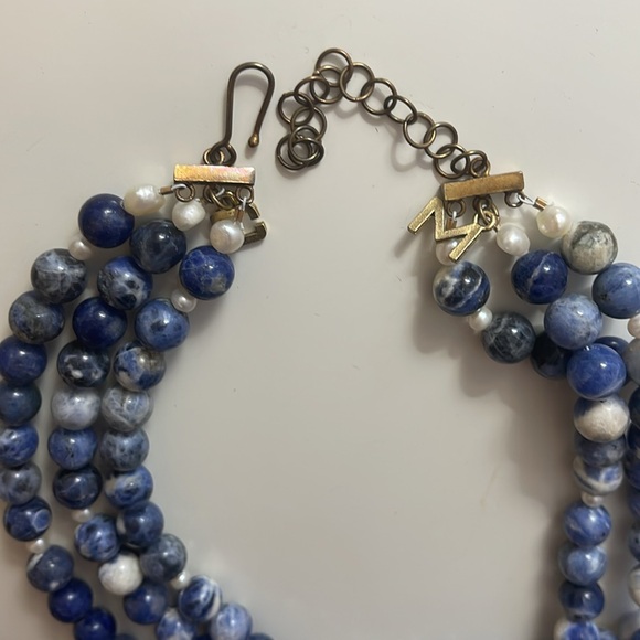 Meg Carter original blue and white bead necklace - Picture 2 of 2
